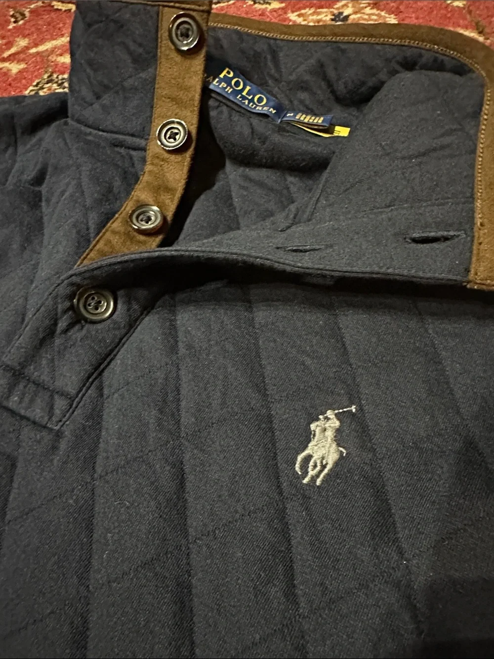Polo Ralph Lauren Quilted Pullover with Contrast Trim - Navy